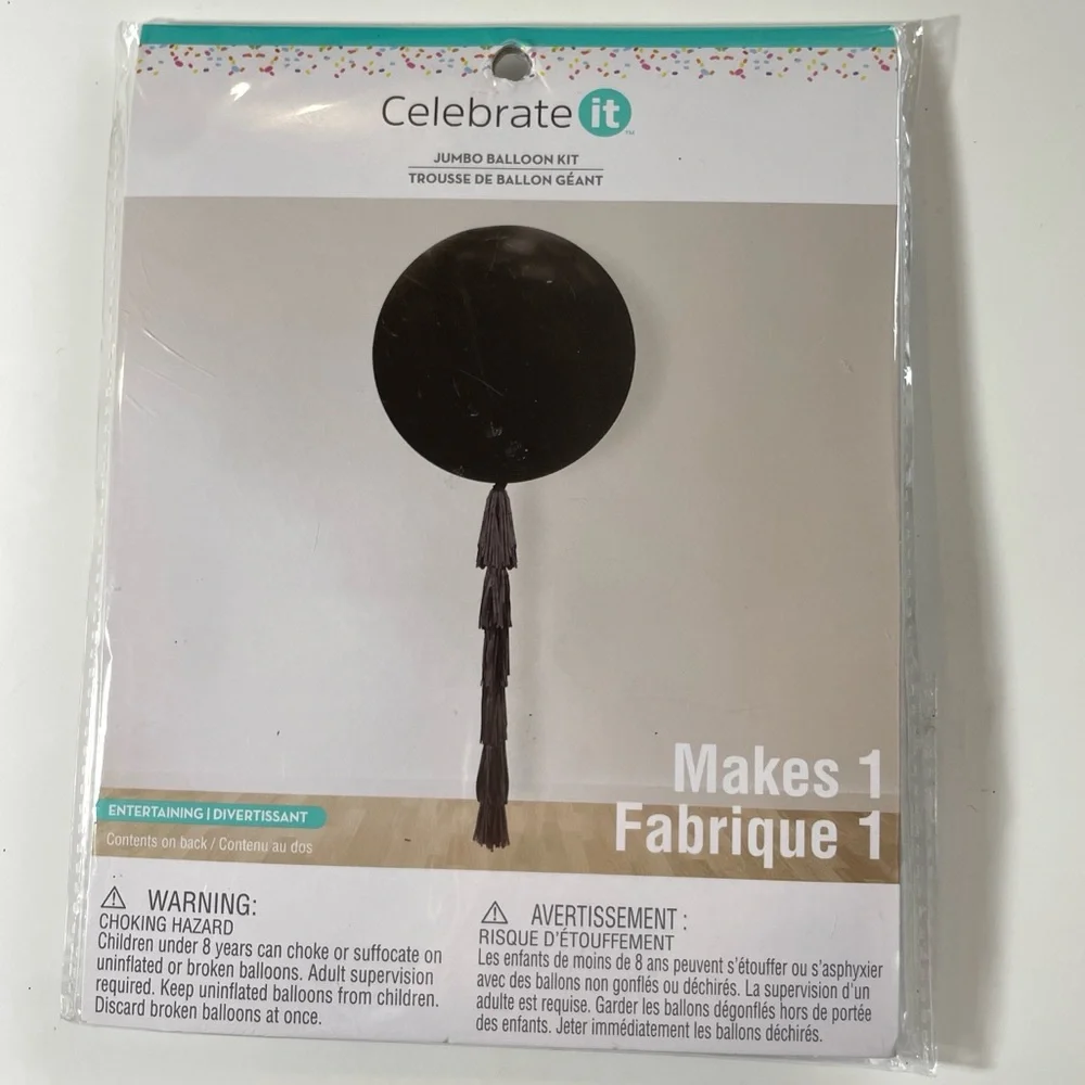 Celebrate It Jumbo Balloon Kit with Tassel Black 36” Balloon 18’ Rope